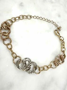 Tri-Tone Linked Chain Bracelet - Gold, Rose Gold & Silver